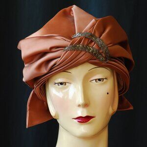 Nadelle 1960's Satin Turban Style Hat With Beadwork - Montreal